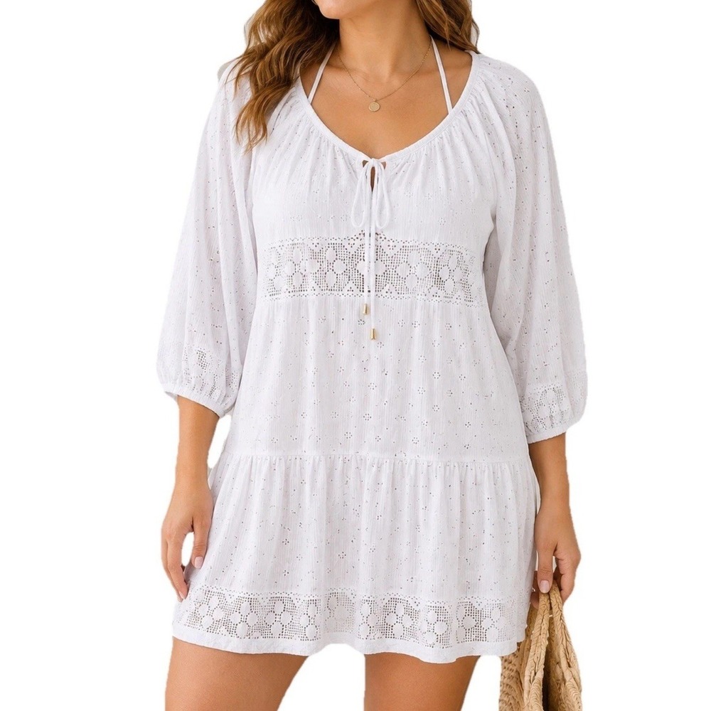 Dotti White Eyelet Swim Cover Up Womens Small Crochet Boho Beach NWT $58 MSRP